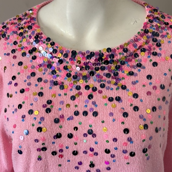 Lilly Pulitzer Ginny Pink Sequin Sweater blouson sleeves Crewneck Sz XL - Picture 5 of 11